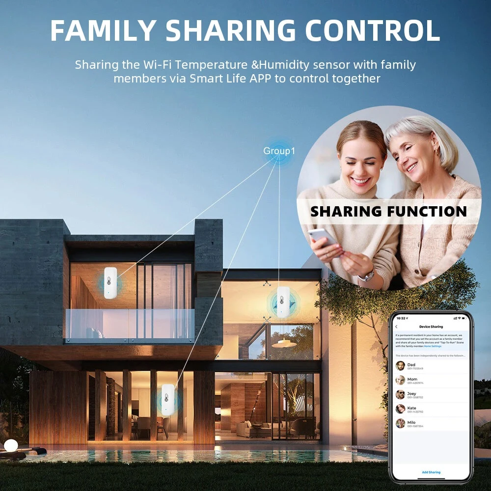 Tuya WiFi Indoor Smart Temperature Humidity Sensor Hygrometer Battery Powered APP Monitoring For Alexa Google Home Voice