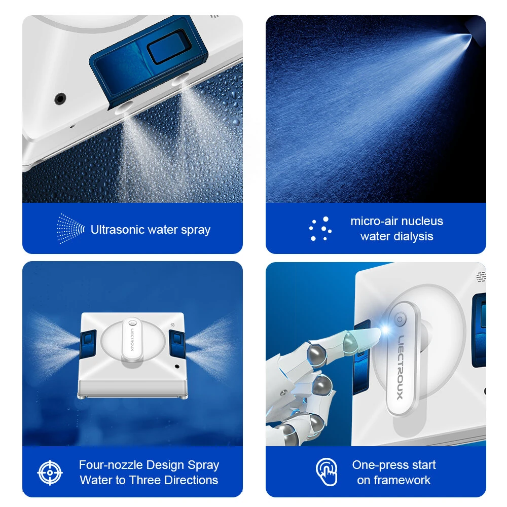 [EU Direct]Liectroux YW509 Robot Window Cleaner,4-Way Water Spray, Strong Vacuum, Smart Memory,Intelligent Navigation,Multiple Safety System, Frameless Works, Remote and App Control,Voice Prompts