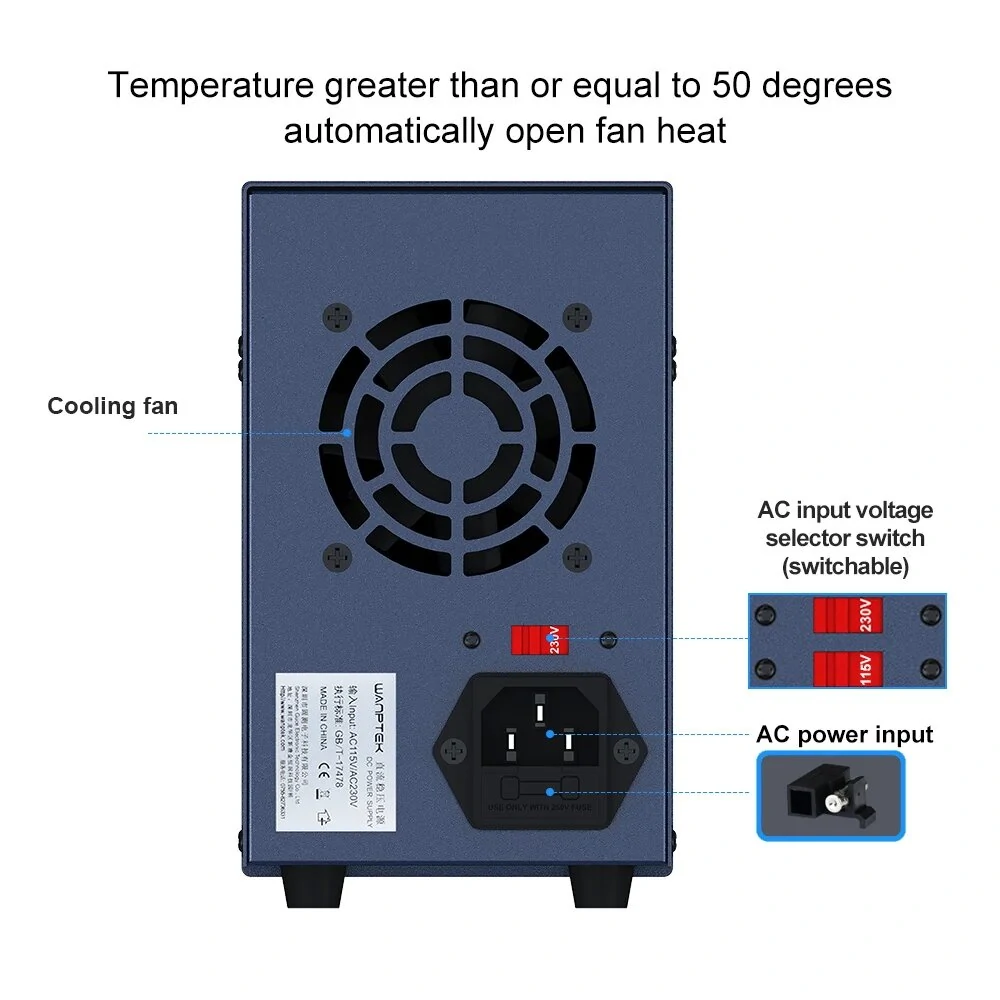 WANPTEK Regulated Power Supply EPS1602 0-160V Voltage 0-2A 0-10A Current (Multiple voltage options) Multi-Function Protection Superior Stability Digital Display ideal for Diverse Electronics Application EPS3205/EPS3210/EPS6205/EPS1203/EPS1602