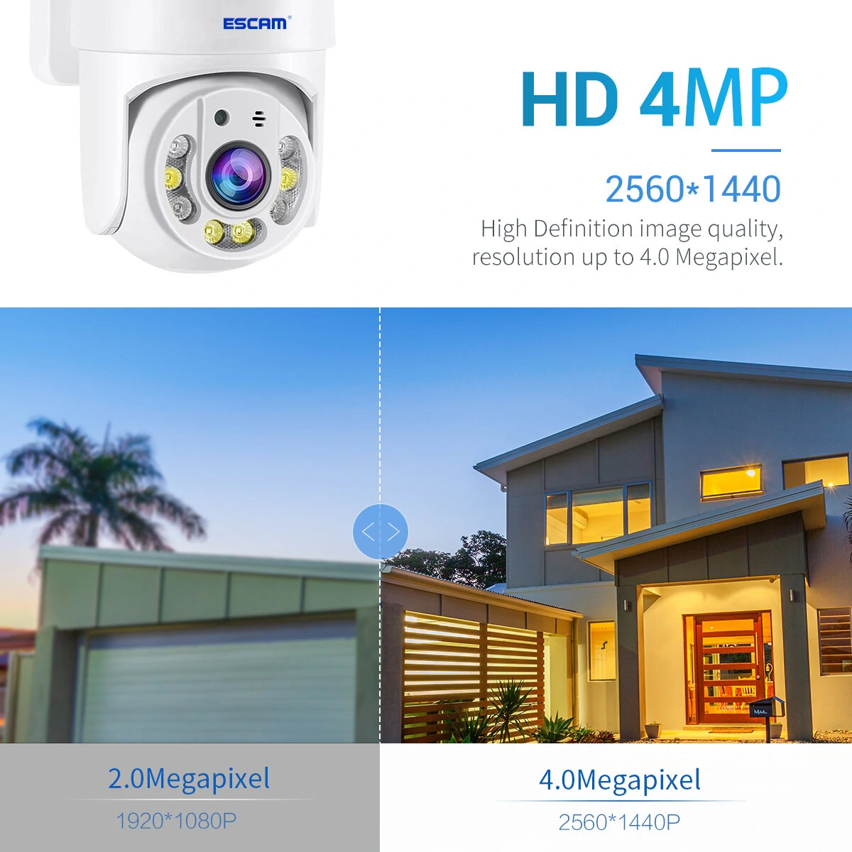 ESCAM TY114 4MP 1440P WiFi IP Camera Tuya Full Color Wireless PTZ IP Dome Camera AI Humanoid Home Security Monitor IP66 Waterproof