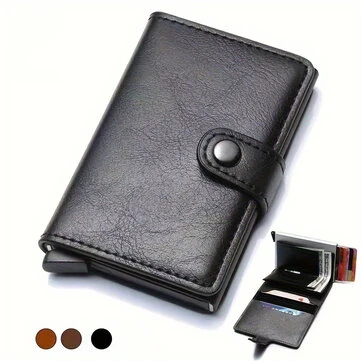 Automatic Elastic Credit Card Holder Mens Wallet Double Layer Aluminum Alloy Credit Card Holder Fashion Simple Metal Credit Card Holder