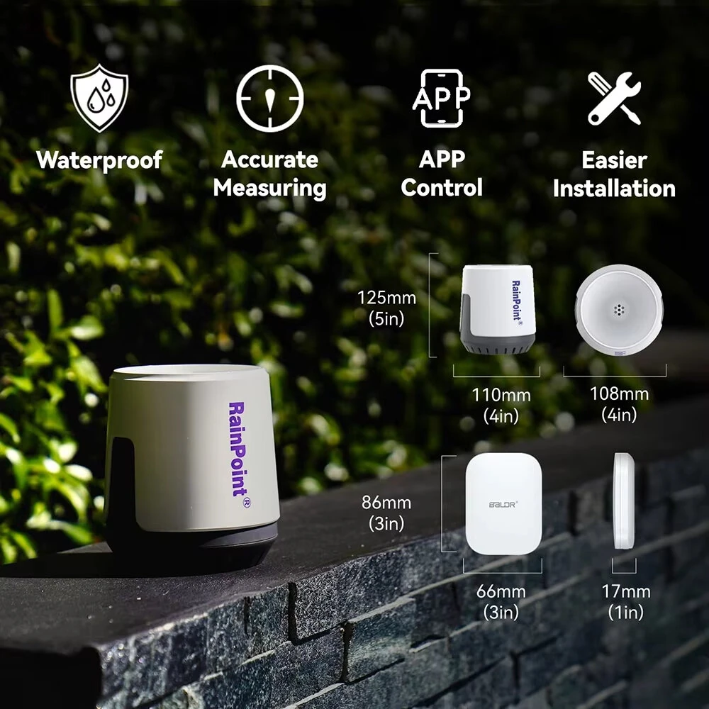 RAINPOINT Wireless Digital Rain Gauge Outdoor with App Control Smart Rain Sensor with Accurate Rain Gauge Monitoring