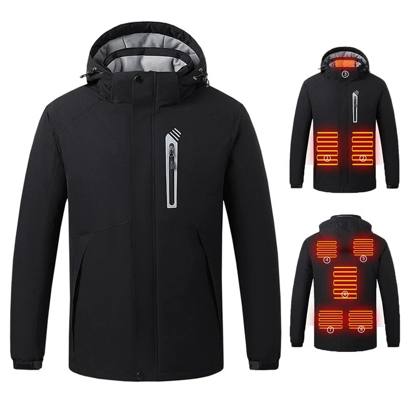 Winter Smart Heated Cotton Jacket For Men Warm Plus Velvet Thickened Down Cotton Jacket Heating USB Charging Outdoor Jacket