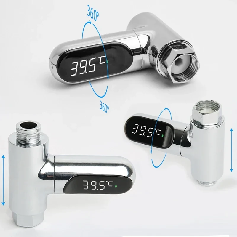 LED Display Household Water Shower Thermometer 5-85 ℃ Flow Self-Powered Water Thermometer Monitoring Baby Care Energy Smart Meter