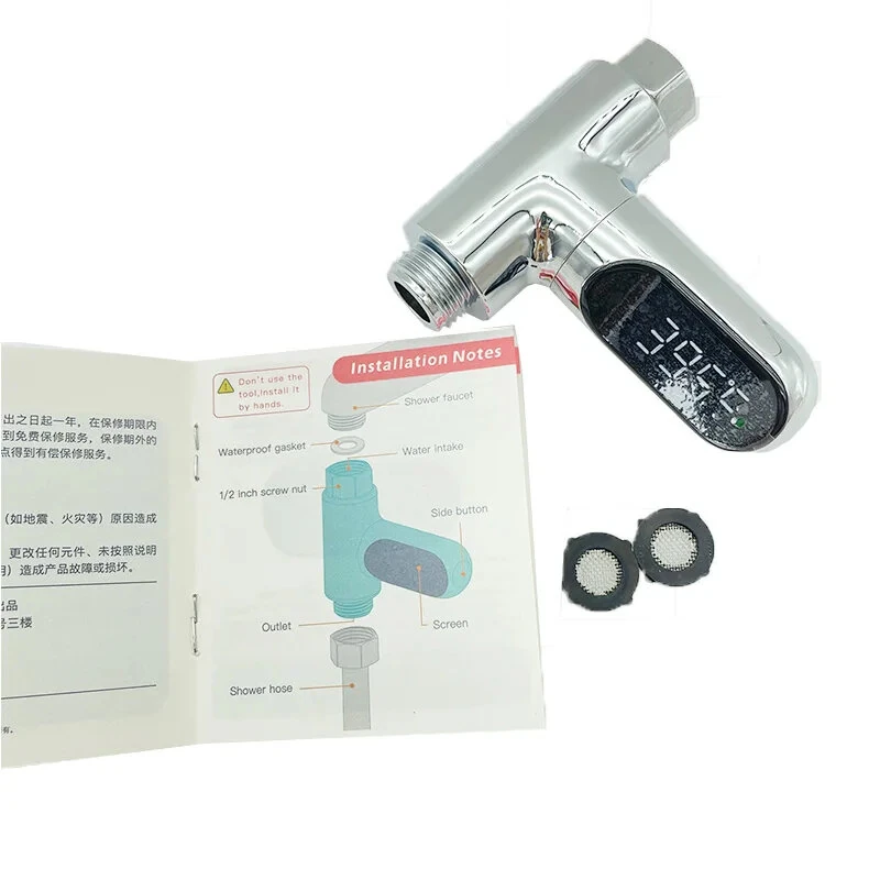 LED Display Household Water Shower Thermometer 5-85 ℃ Flow Self-Powered Water Thermometer Monitoring Baby Care Energy Smart Meter