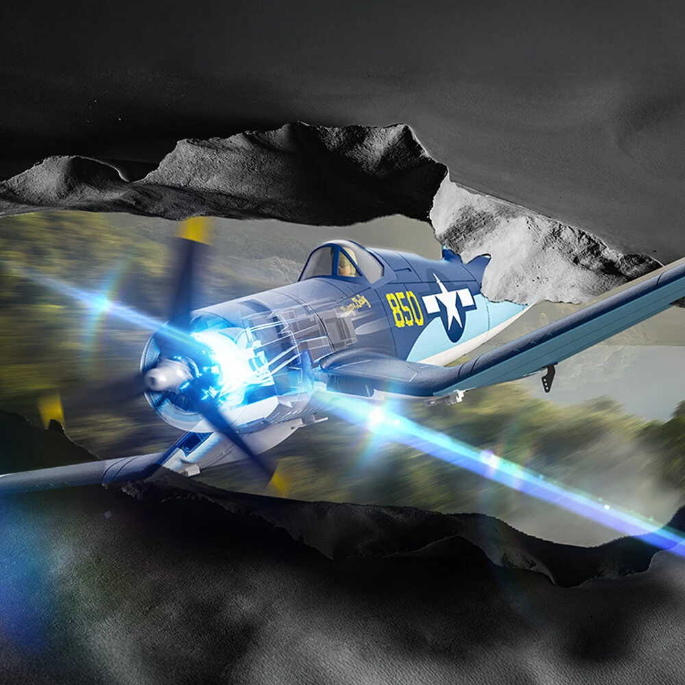 Eachine F4U CORSAIR VMF-217 2.4G 4CH Brushless 500mm Wingspan 6-axis Gyro One Key Take off Aerobatic EPP Warbird Glider RC Airplane BNF/RTF for Beginner