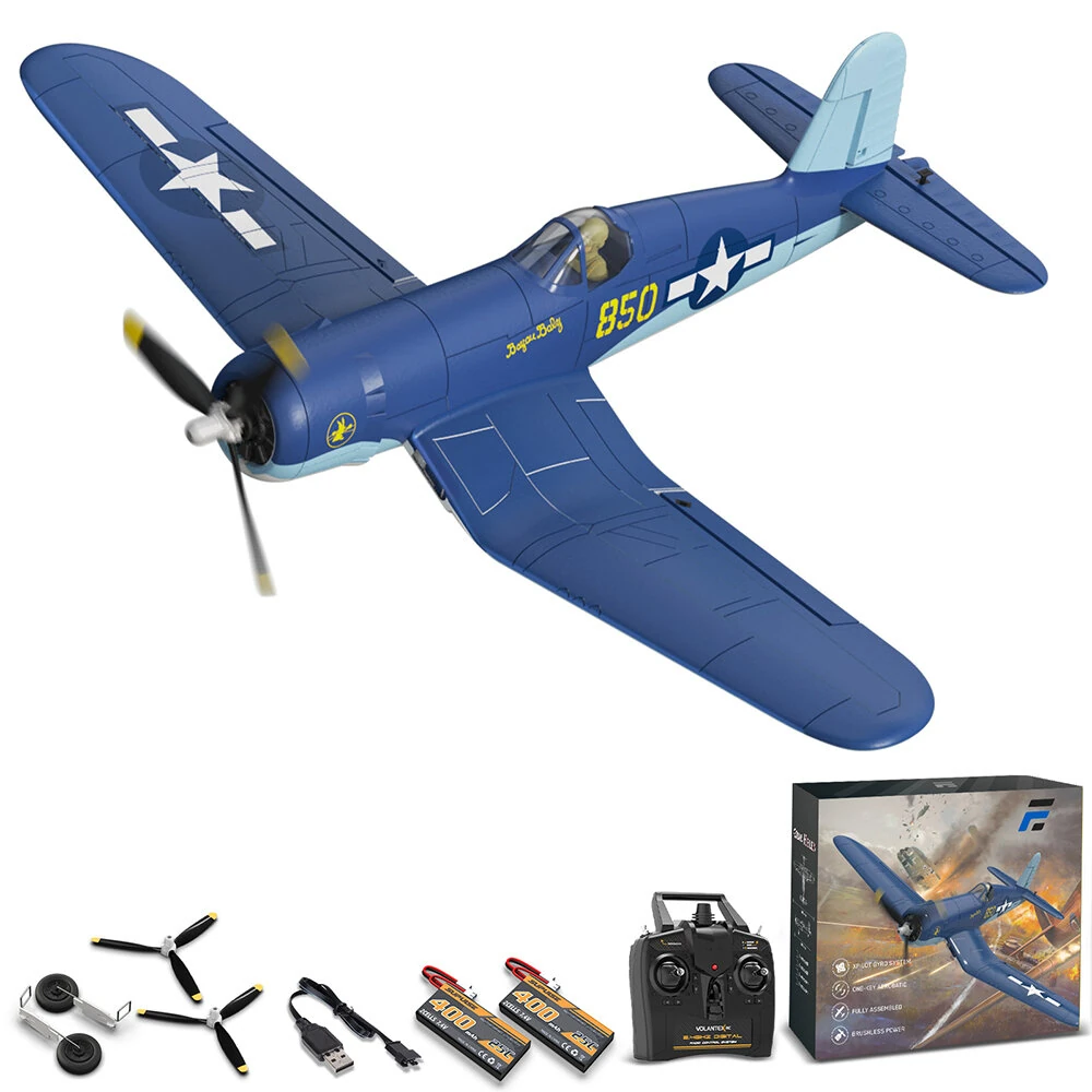 Eachine F4U CORSAIR VMF-217 2.4G 4CH Brushless 500mm Wingspan 6-axis Gyro One Key Take off Aerobatic EPP Warbird Glider RC Airplane BNF/RTF for Beginner