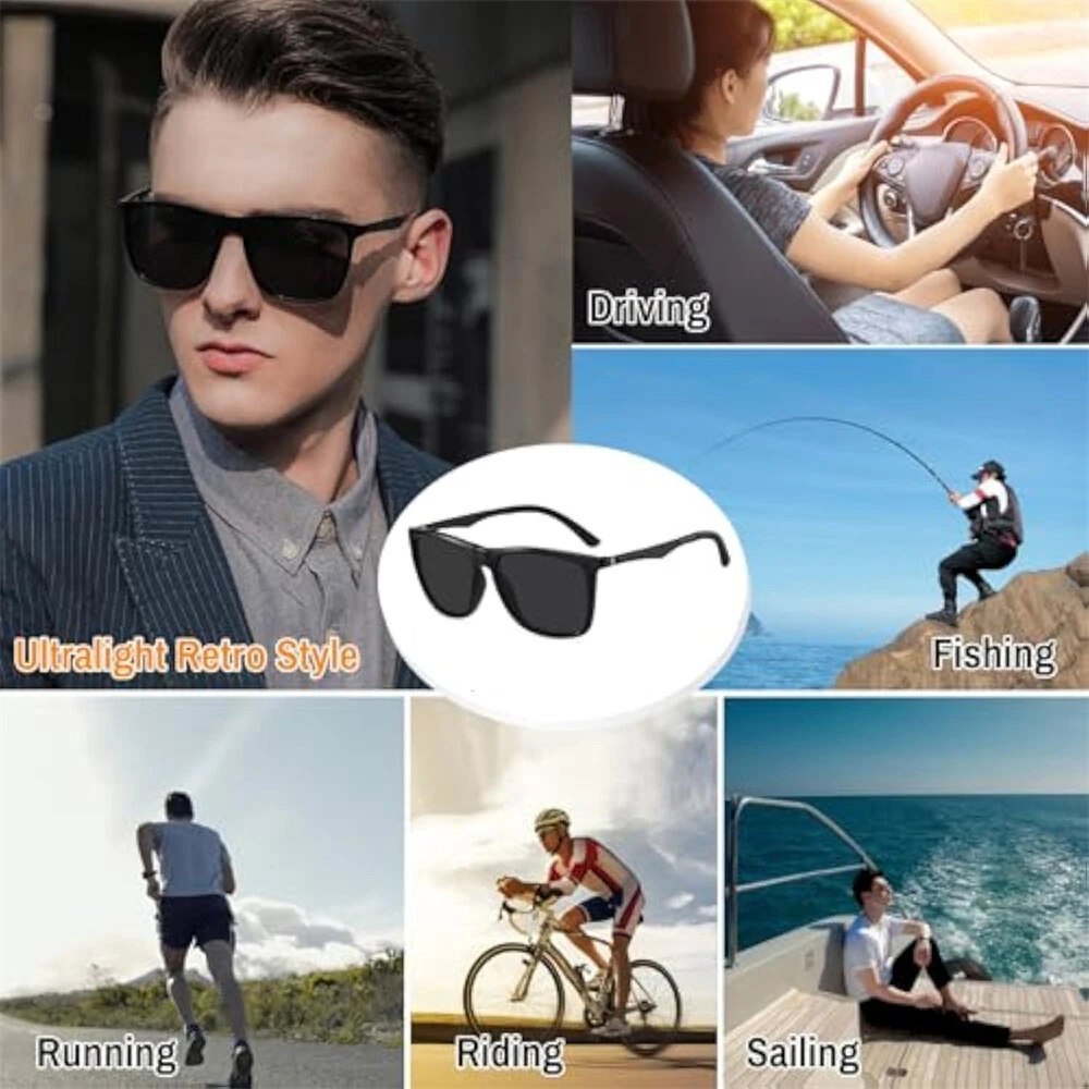 Fashion Black Square TAC Polarized Sunglasses UV400 Protection Sun Eyewear Glasses for Outdoor Cycling Driving Travel Fishing