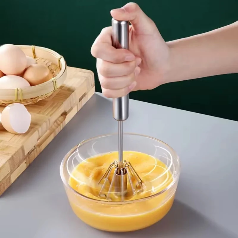 Stainless Steel Semi-Automatic Egg Beater Press Rotating Egg Beater Stir Bar Household Cream Egg Mixer Baking Gadget