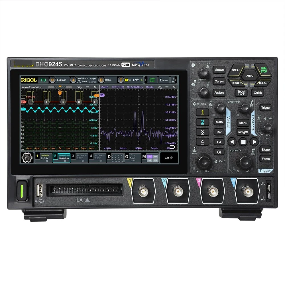 DHO924S Digital Oscilloscope 250 MHz 4 Analog Channels High Definition Display 12-Bit Vertical Resolution 1.25 GSa/s Real-Time Sampling Rate Low Noise High Accuracy Waveform Measurements Built-In Signal Generator