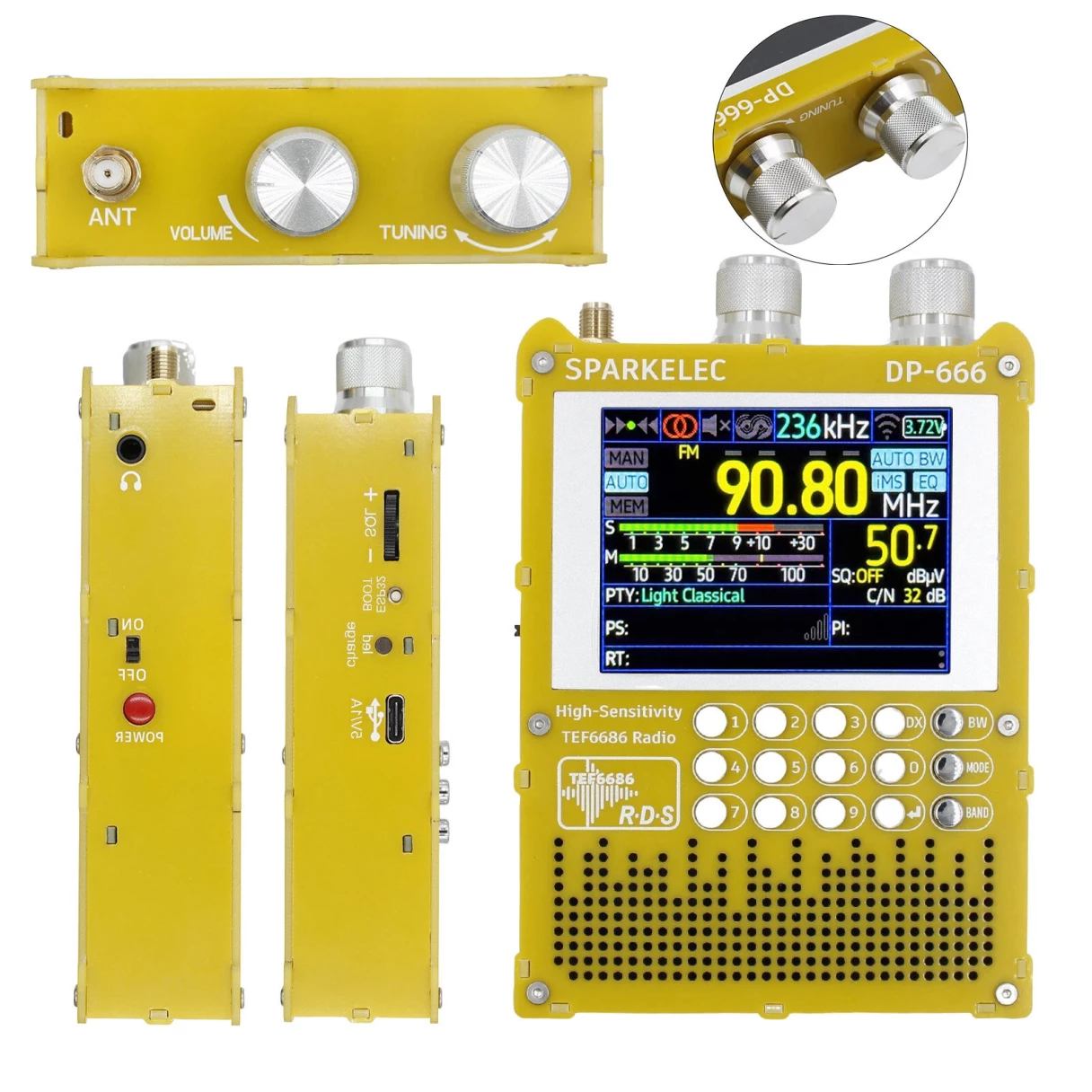 TEF6686 Full Band DP666 Shortwave Radio ESP32 FM/LW/MW/SW High Sensitivity Radio with 2.8 inch IPS Touch Screen