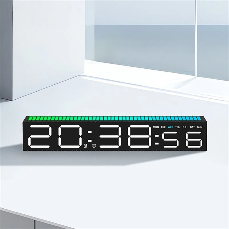 RGB Light Table Clock LED Alarm Clock Speaker Display Colorful 3 Levels Brightness Dual Mode LED Lamp Strip Rhythm Pickup Design for Home Desktop