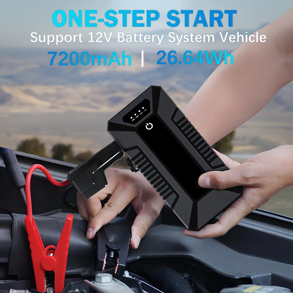 3000A 26.64Wh Portable Car Jump Starter Large Capacity Battery Power Supply with LED Emergency Lighting Power Bank