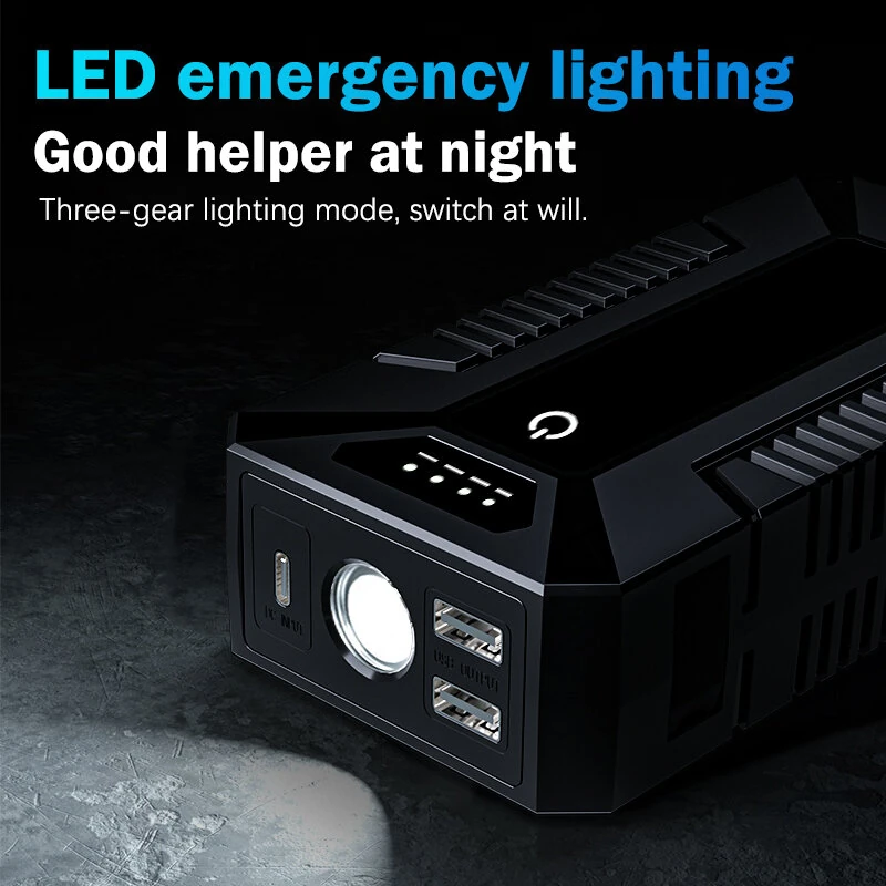 3000A 26.64Wh Portable Car Jump Starter Large Capacity Battery Power Supply with LED Emergency Lighting Power Bank