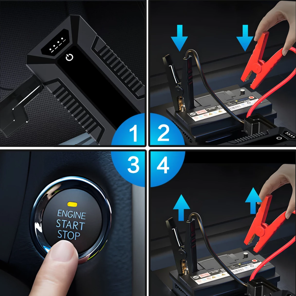 3000A 26.64Wh Portable Car Jump Starter Large Capacity Battery Power Supply with LED Emergency Lighting Power Bank