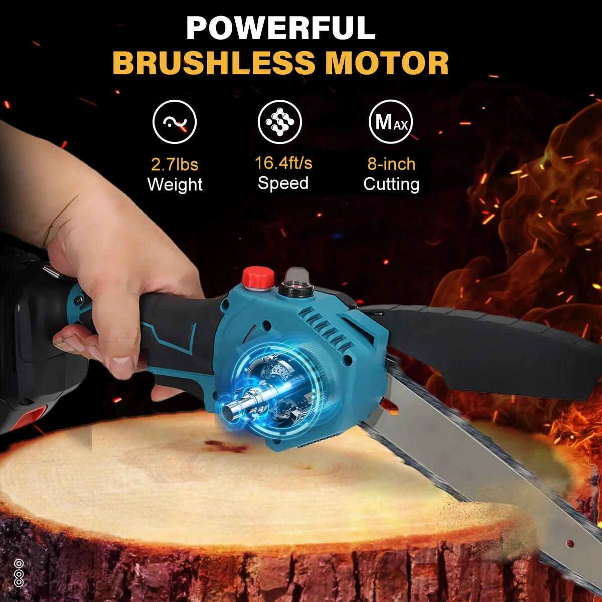 VIOLEWORKS 8 Inch Brushless Electric Saw Automatic Oiler Handheld Garden Wood Logging Chainsaw for 21V Battery Powered Tool