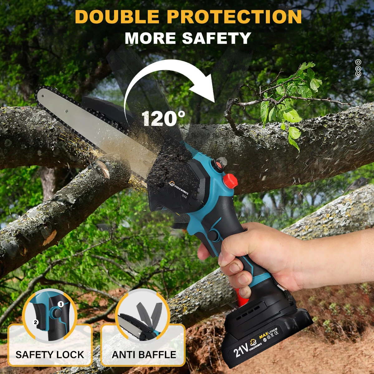 VIOLEWORKS 8 Inch Brushless Electric Saw Automatic Oiler Handheld Garden Wood Logging Chainsaw for 21V Battery Powered Tool