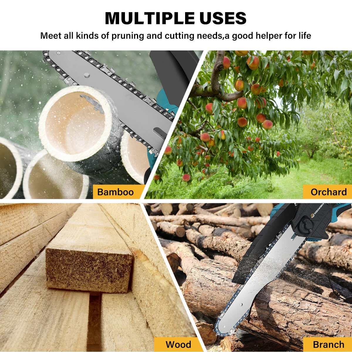 VIOLEWORKS 8 Inch Brushless Electric Saw Automatic Oiler Handheld Garden Wood Logging Chainsaw for 21V Battery Powered Tool