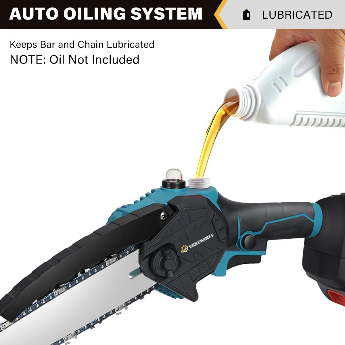 VIOLEWORKS 8 Inch Brushless Electric Saw Automatic Oiler Handheld Garden Wood Logging Chainsaw for 21V Battery Powered Tool