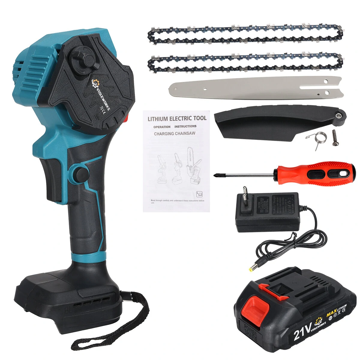 VIOLEWORKS 8 Inch Brushless Electric Saw Automatic Oiler Handheld Garden Wood Logging Chainsaw for 21V Battery Powered Tool