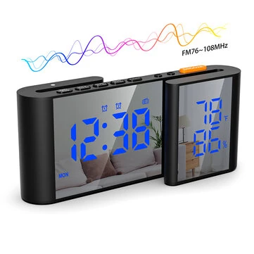 LCD Digital Desk Wall Alarm Clock with USB Charging Station Dual Screen LED Dimming Temperature And Humidity Electronic Clock Radio Alarm Clock