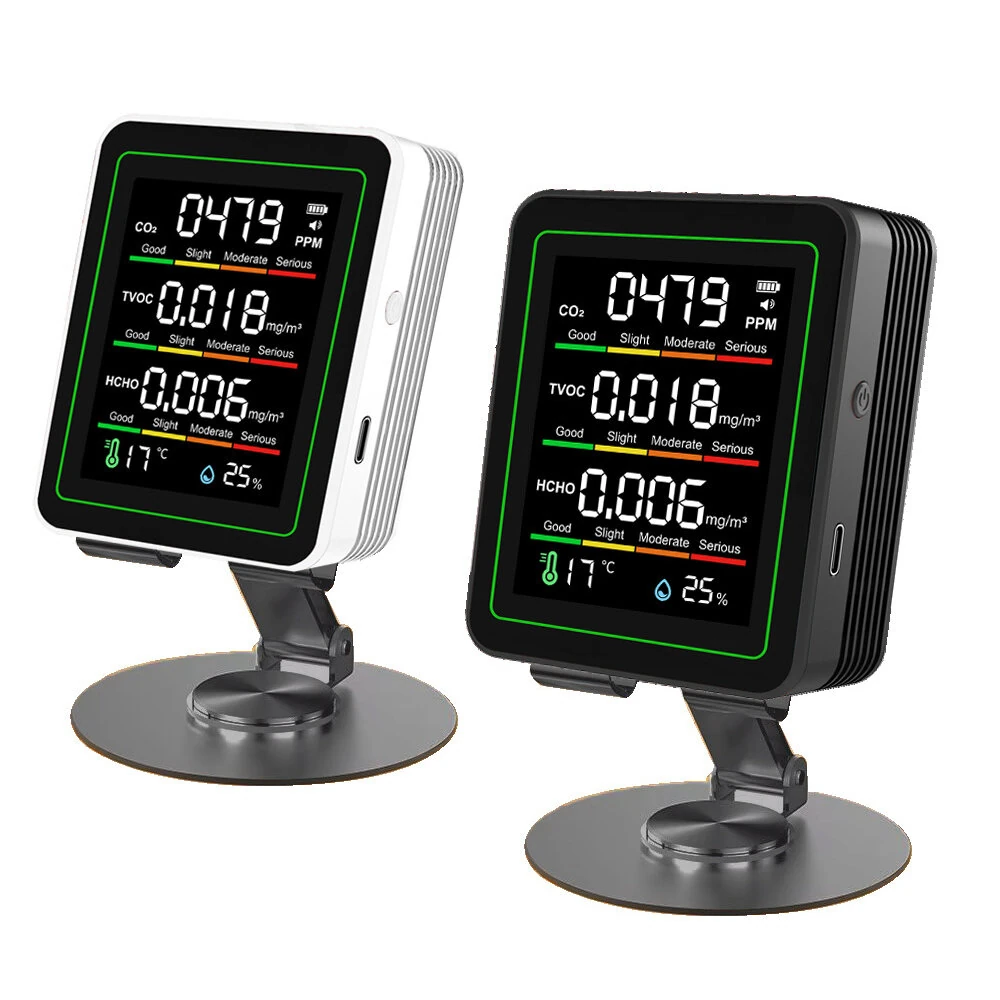 5in1 Air Quality Monitor CO2 HCHO Formaldehyde Detector High Accuracy Sensor  Temperature Humidity Rechargeable Battery Long Usage Portable Indoor Outdoor Use HD Color Display ZN-MT11