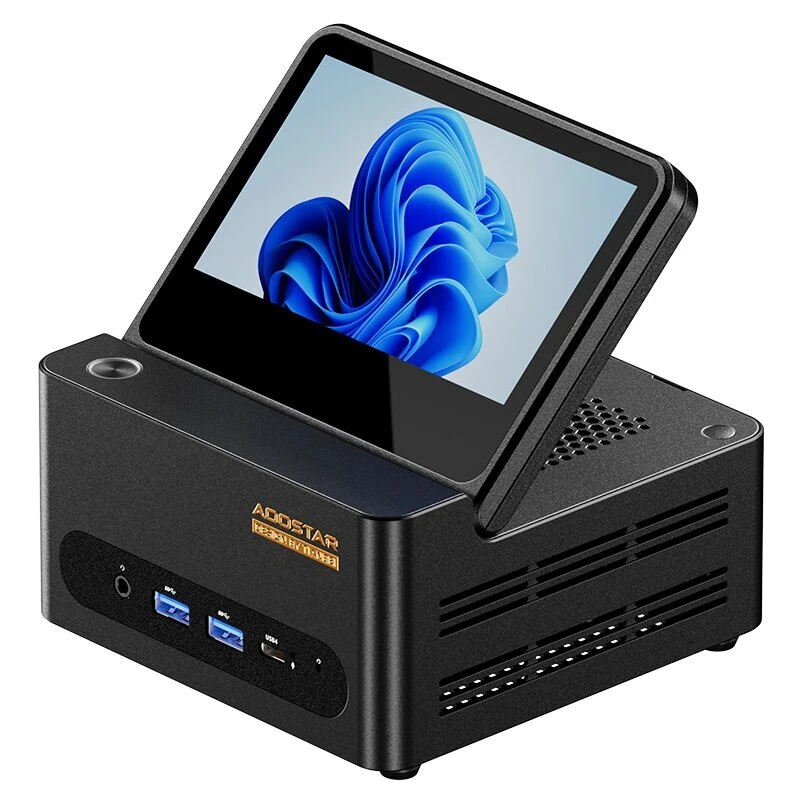 AOOSTAR G-FLIP Mini PC With 5 Inch Foldable Screen AMD Ryzen AI 9 HX 370 12 Cores 24 Threads 32GB DDR5 1TB SSD/64GB DDR5 2TB SSD Fingerprint Unlock Windows 11 Pro WIFI7 BT5.3 4K Triple Output USB4 Mini Computer Desktop PC