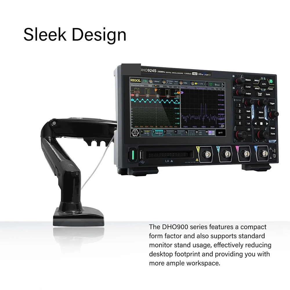DHO924S Digital Oscilloscope 250 MHz 4 Analog Channels High Definition Display 12-Bit Vertical Resolution 1.25 GSa/s Real-Time Sampling Rate Low Noise High Accuracy Waveform Measurements Built-In Signal Generator