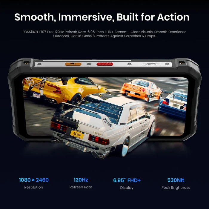 [EU Direct]FOSSiBOT F107 Pro 5G 28000mAh 200MP Camera 30GB 512GB Android 15 6.95 inch 120Hz 66W Fast Charge NFC IP68 IP69K Waterproof Dimensity 7300 Octa Core Rugged Smartphone