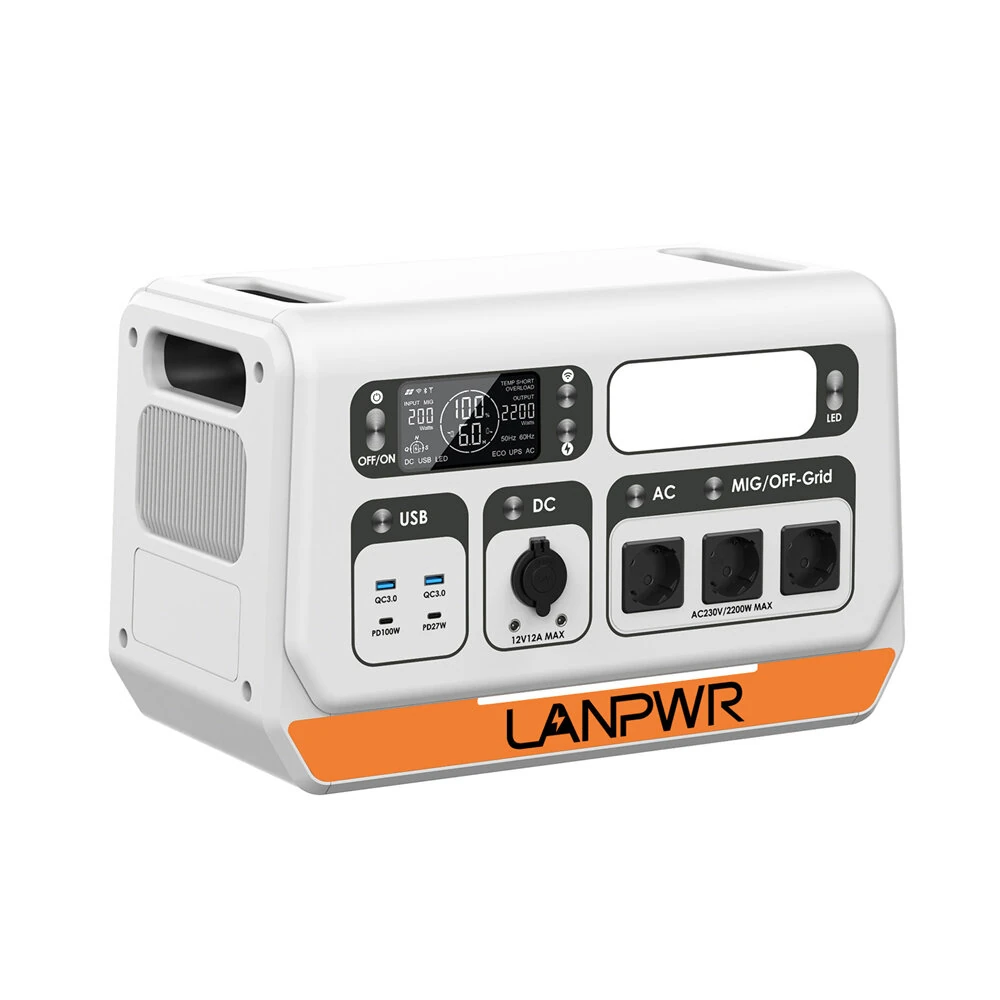 [EU Direct] LANPWR 2400PRO 2048Wh LiFePO4 Portable Power Station 2400W Power Station Grid All-in-One Device + 4 x 180W Solar Panels, 6000 Cycles, With Grid-tie Inverter For Balcony, Outdoor Camping