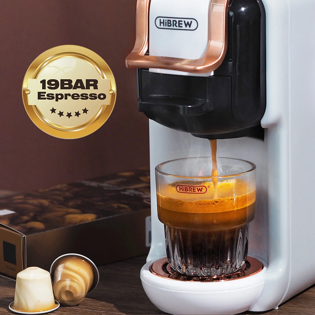 [EU/US/AE Direct] HiBREW H2B 19Bar 5 in 1 Multiple Capsule Coffee Machine Hot/Cold DG Capsules Milk  ESE Pod Ground Coffee Cafeteria