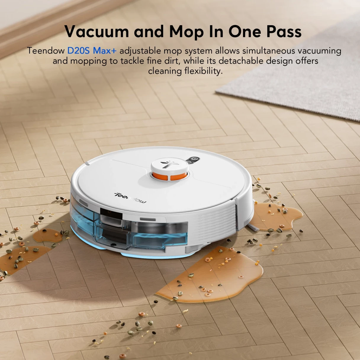 [EU Direct]Teendow D20S MAX+ Robot Vacuum and Mop 6000Pa Robot Vacuum Mop Cleans Pet Hair PreciSense LiDAR Navigation App and Voice Control