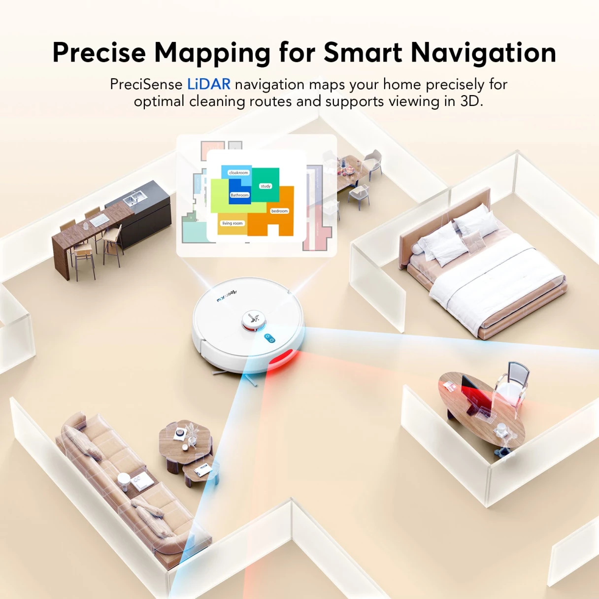 [EU Direct]Teendow D20S MAX+ Robot Vacuum and Mop 6000Pa Robot Vacuum Mop Cleans Pet Hair PreciSense LiDAR Navigation App and Voice Control