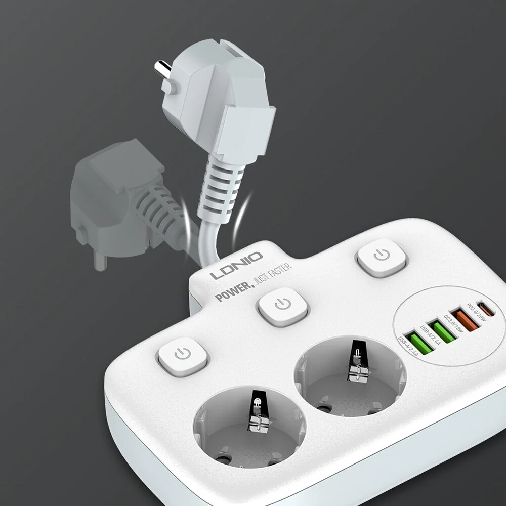 LDNIO Multi-socket Power Strip 2 EU Outlet with 3 USB 1 Type-C Port Multiple Socket Switch European Splitter Socket