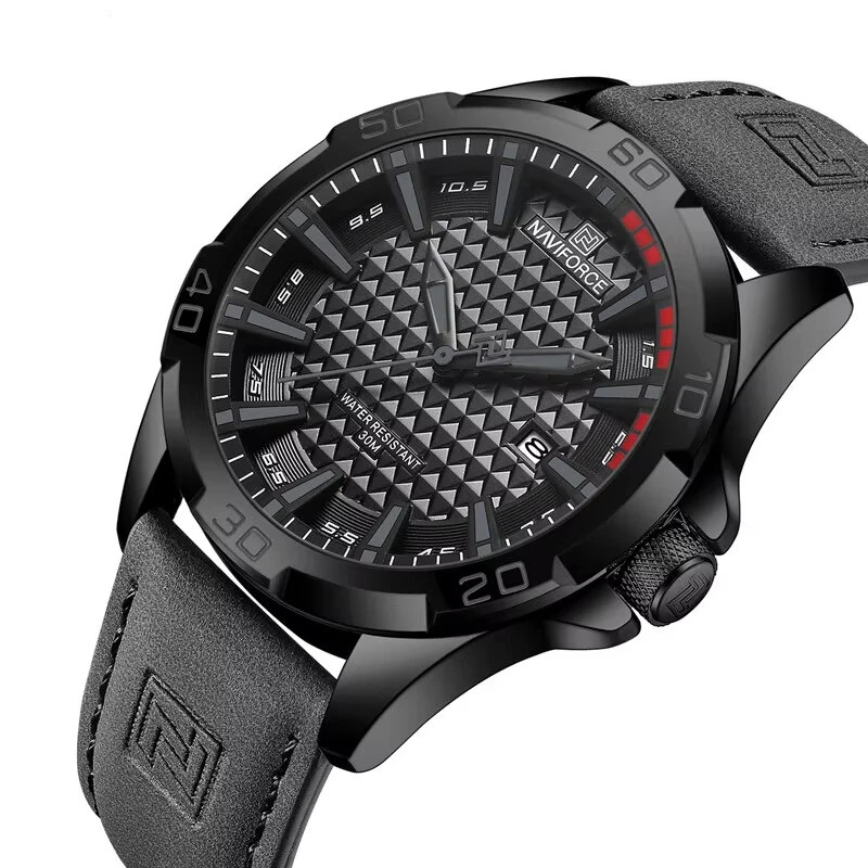 NAVIFORCE Men Casual Sport Watch Calendar Quartz Wrist Watch Waterproof Shock Resistant Men Watches Leather Strap