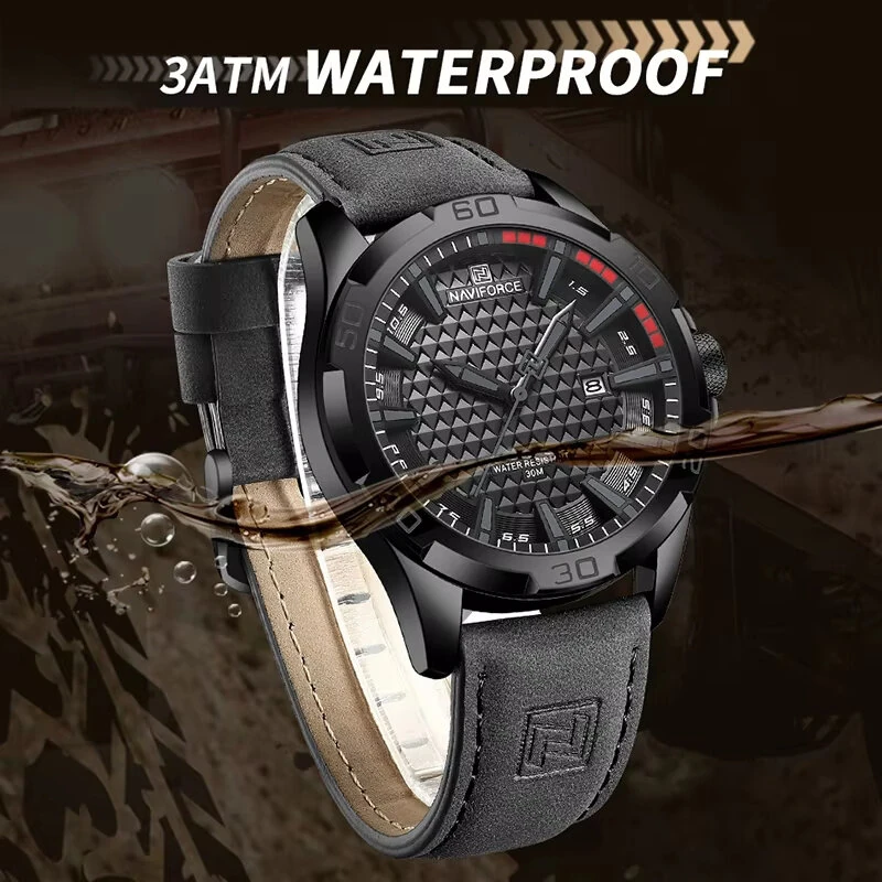 NAVIFORCE Men Casual Sport Watch Calendar Quartz Wrist Watch Waterproof Shock Resistant Men Watches Leather Strap