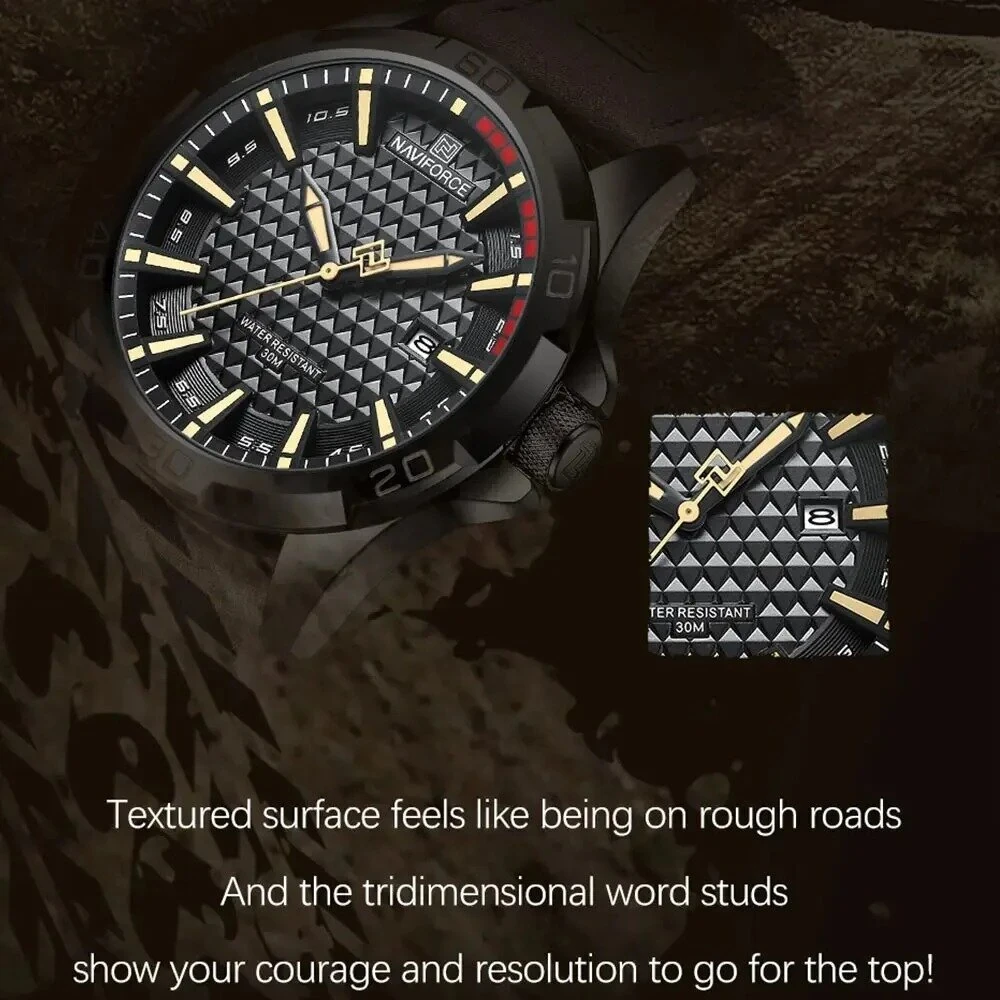 NAVIFORCE Men Casual Sport Watch Calendar Quartz Wrist Watch Waterproof Shock Resistant Men Watches Leather Strap