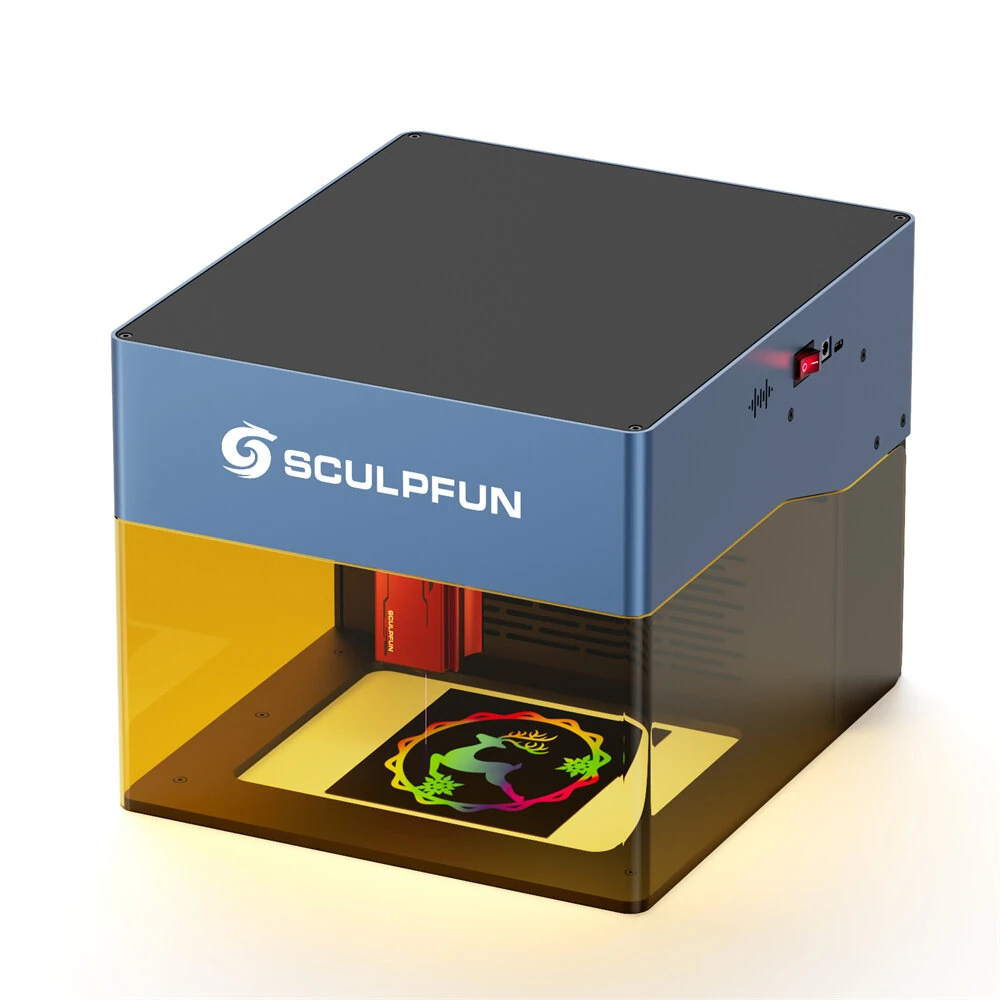 Refurbished SCULPFUN iCube Pro 5W Laser Engraver Portable Laser Engraving Machine with Smoke Filter Temperature Alarm 130x130mm Engraving Area