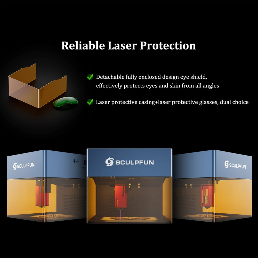 Refurbished SCULPFUN iCube Pro 5W Laser Engraver Portable Laser Engraving Machine with Smoke Filter Temperature Alarm 130x130mm Engraving Area