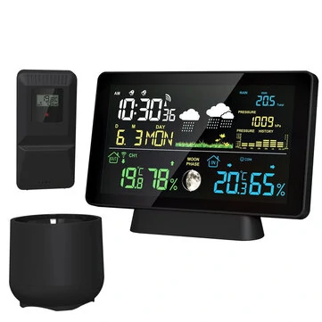 Multi-function Professional Weather Station Alarm Clock Wireless Indoor Outdoor Thermometer With Rain Gauge/ Temperature/  Humidity/ Rainfall Monitoring/ Atmospheric Pressure Intelligent Colo