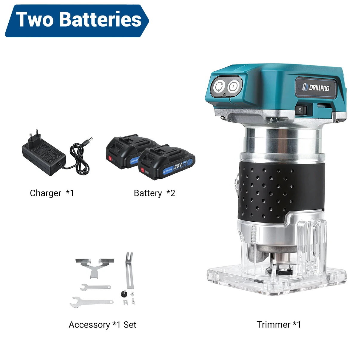Drillpro Cordless Brushless 350W Electric Wood Trimmer Compact Wood Router For Wood Trimming Slotting Carving