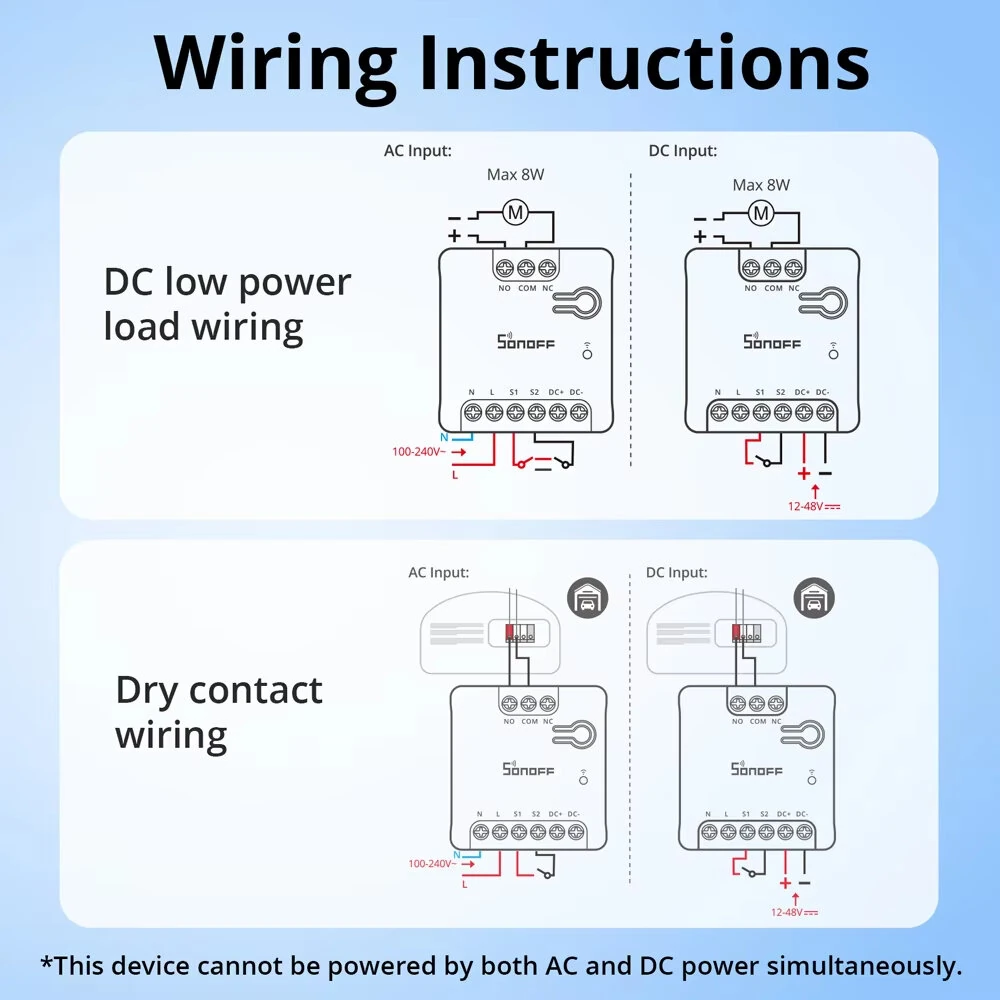 SONOFF MINI-D Dry WiFi Smart Switch with Matter Dry Contact Output AC/DC Input Compatible Alexa & Google Home for Garage Doors Boilers Low Power DC Motors/Solenoid Valves