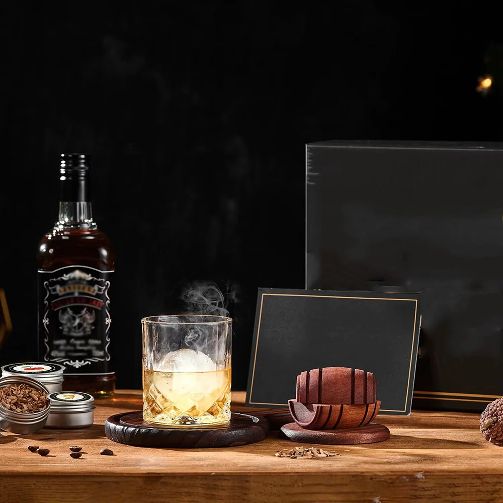 6 Flavors Whiskey Smoker Kit with Wood Chips Old Fashioned Drink Smoker Infuser for Cocktails Birthday Bourbon Gifts