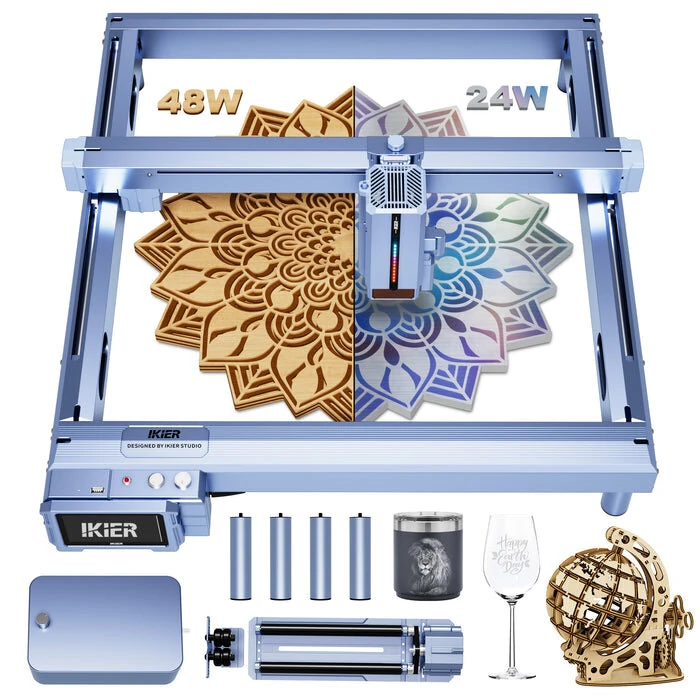 iKier K1 Pro Max 48W/24W Power Switching Engraving Machine Engraver Laser Cutter With 4.3" Touch Screen / Air Assist 900mm/s Ultra Fast Speed Motorized Z-axis Autofocus