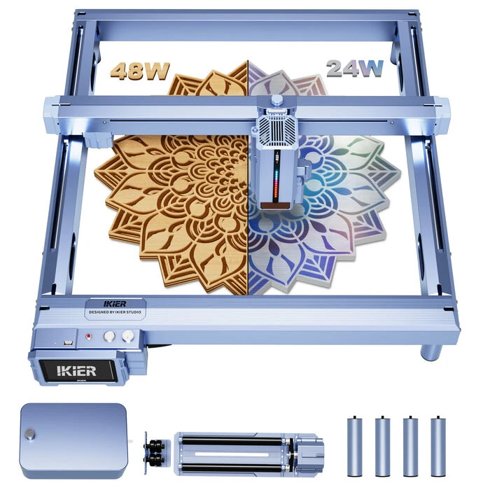 iKier K1 Pro Max 48W/24W Power Switching Engraving Machine Engraver Laser Cutter With 4.3" Touch Screen / Air Assist 900mm/s Ultra Fast Speed Motorized Z-axis Autofocus