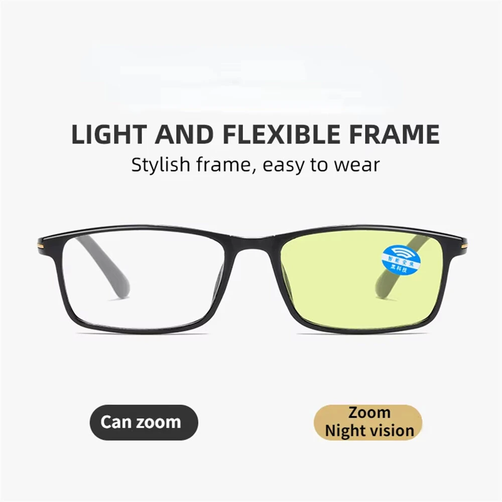 Auto Zoom Reading Glasses Adjust Hyperopia Glasses Can Be Used From 100 To 600 Anti-Blue Light Night Vision/Transparent Presbyopia Eyeglasses