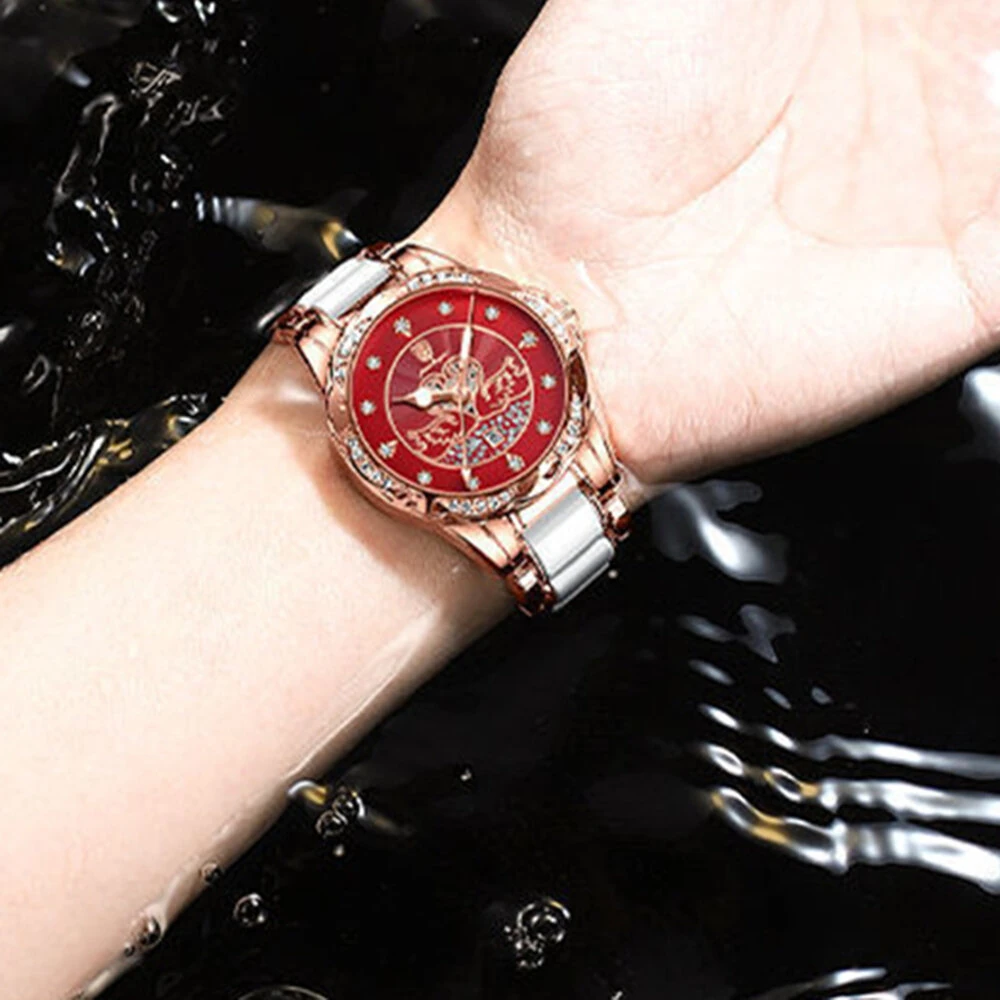 POEDAGAR Women's Luxury Rhinestones Swan Quartz Watch Waterproof Luminous Fashion Date Dial Analog Ceramic Band Wrist Watch