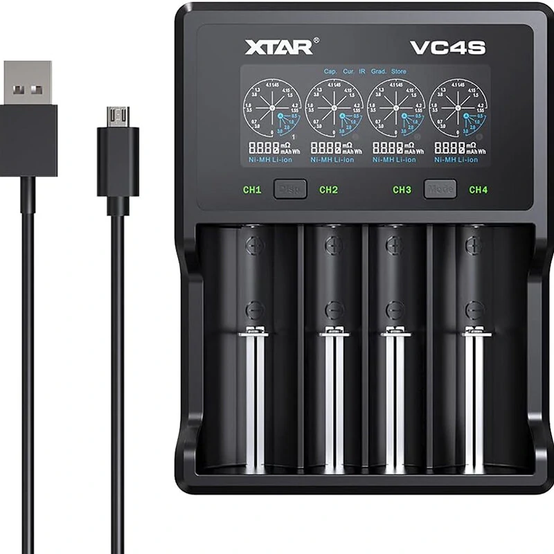 XTAR VC4SL Intellegent LCD Battery Charger USB C QC3.0 Fast Charge 1.2V Ni-MH AAA AA Batteries Rechargeable Li ion 18650 21700 Battery Charger