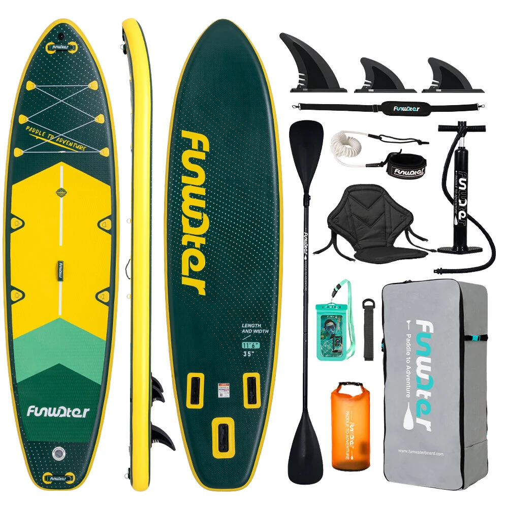[EU Direct] FunWater 350x90Xx15CM Wider Longer ISUP With Seat For Family Touring Solo Adventure, High Stability and Resistance Unisex Inflatable Stand Up Paddle Board Adult Surfboard, SUPFW43A SUPFW43B