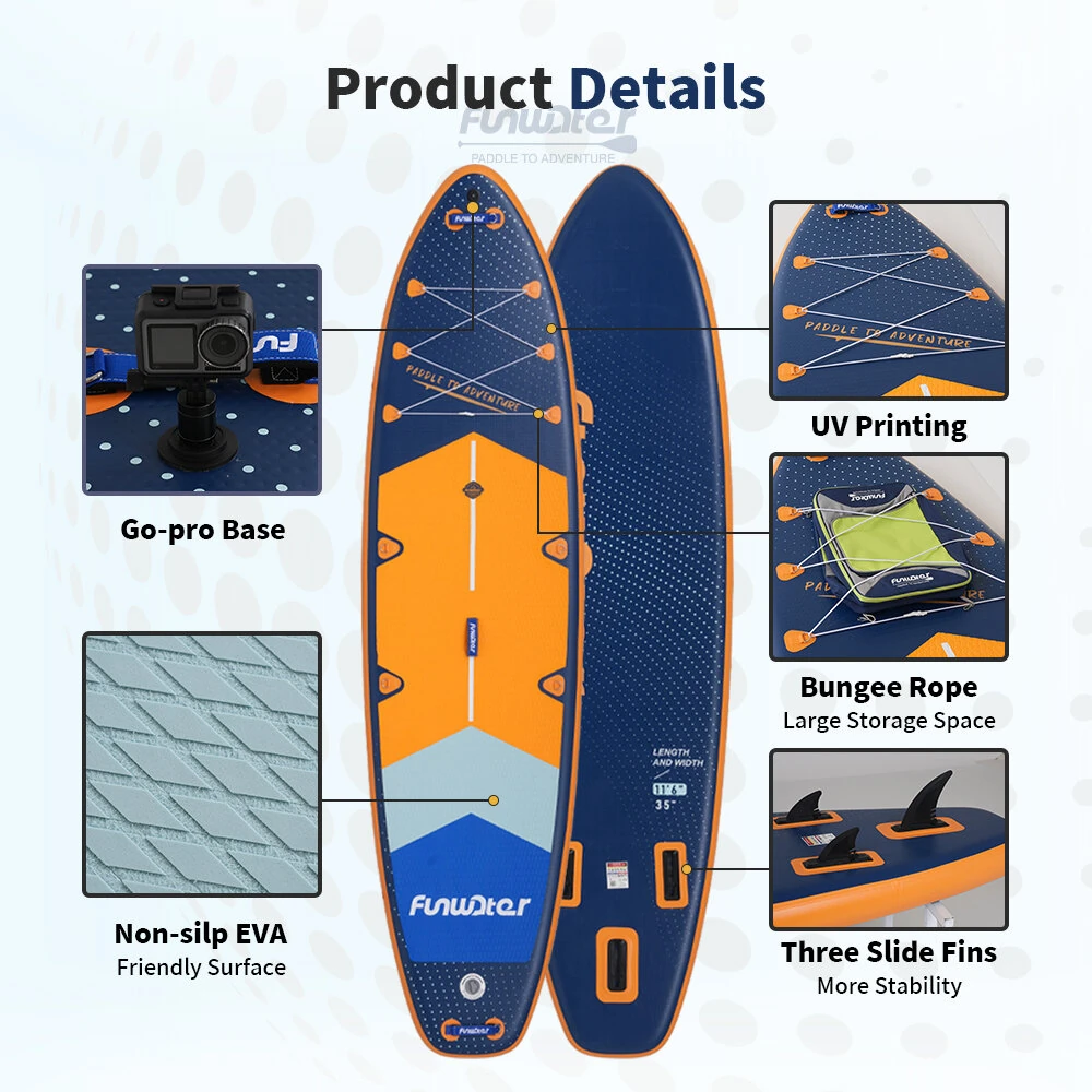 [EU Direct] FunWater 350x90Xx15CM Wider Longer ISUP With Seat For Family Touring Solo Adventure, High Stability and Resistance Unisex Inflatable Stand Up Paddle Board Adult Surfboard, SUPFW43A SUPFW43B